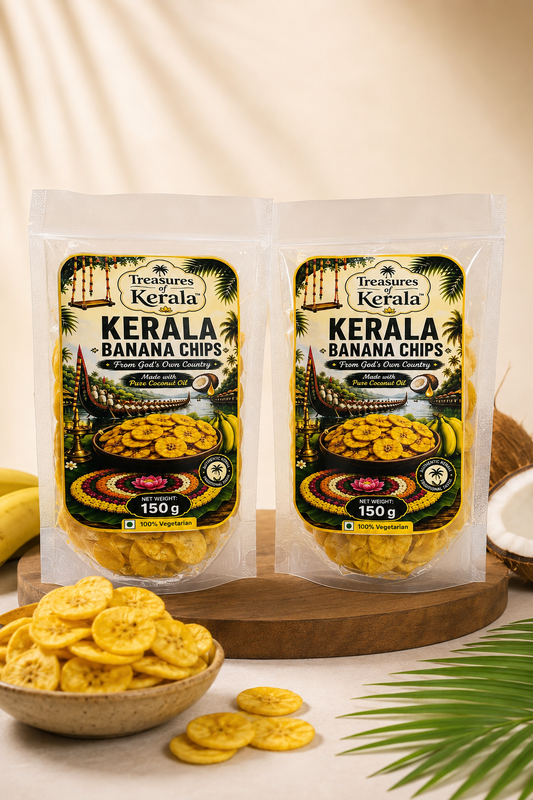 Authentic Kerala Nendran Banana Chips (Pure Coconut Oil) (2 Packs, each 150gm)