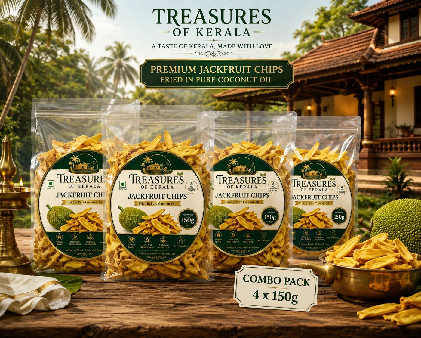 Premium Golden Jackfruit Chips - 150g (Pack of 4 Mega Combo)